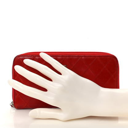 Chanel Calfskin Diamond Stitch Zip Around Wallet Red 2 of 9