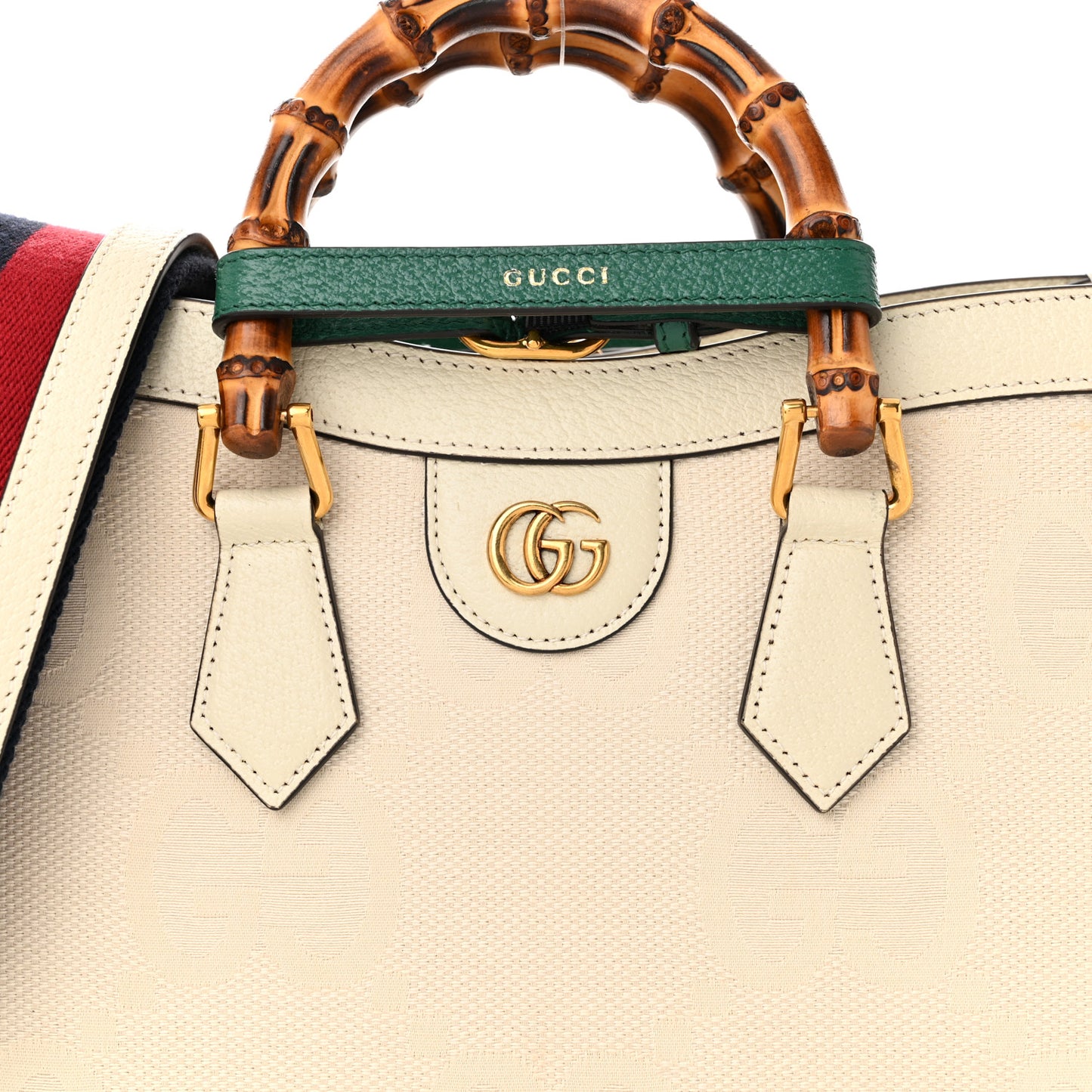 Monogram Jumbo GG Textured Dollar Calfskin Web Small Diana Tote Bag Mystic White