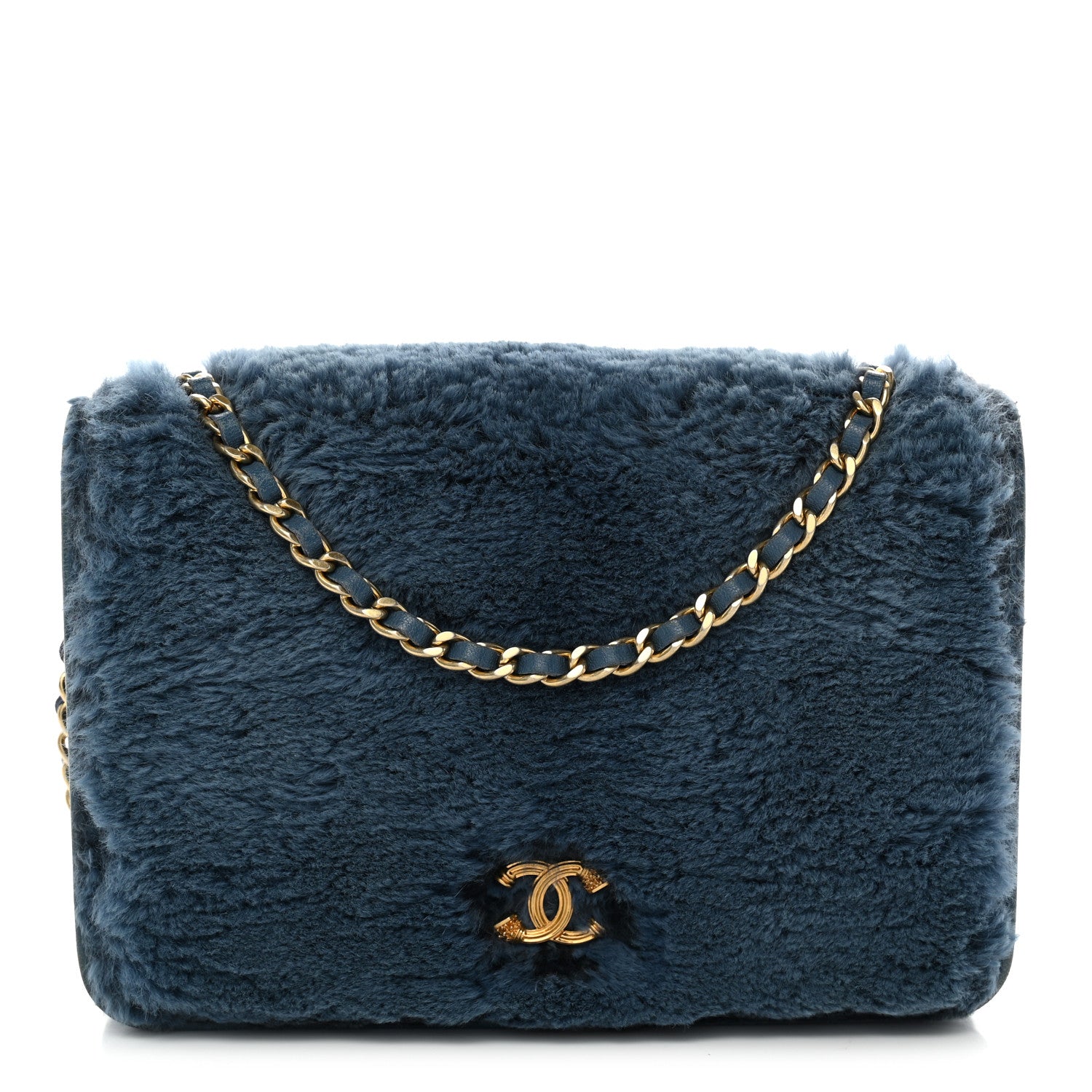 Chanel Rabbit Fur Wallet On Chain WOC Blue 1 of 12
