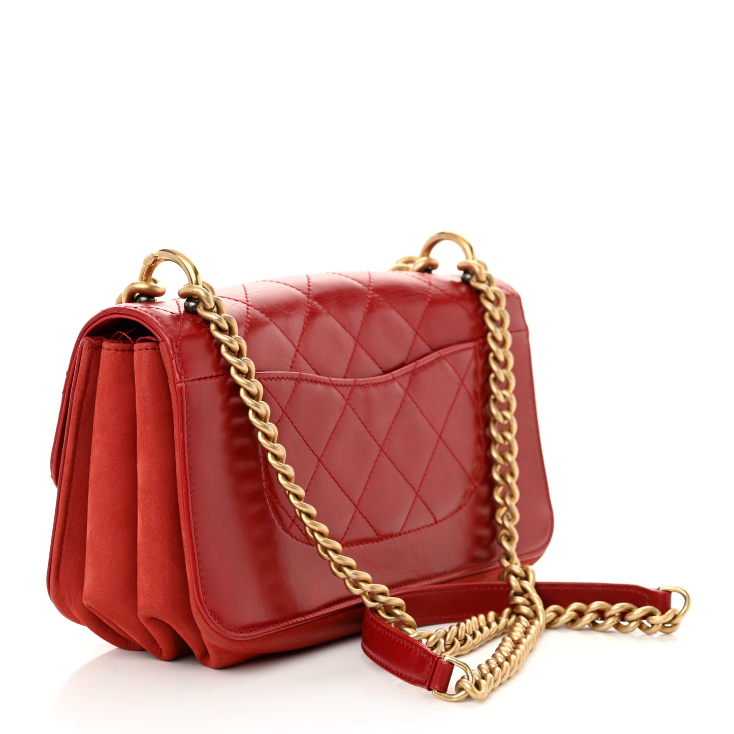 Iridescent Calfskin Quilted Small Straight Lined Flap Red
