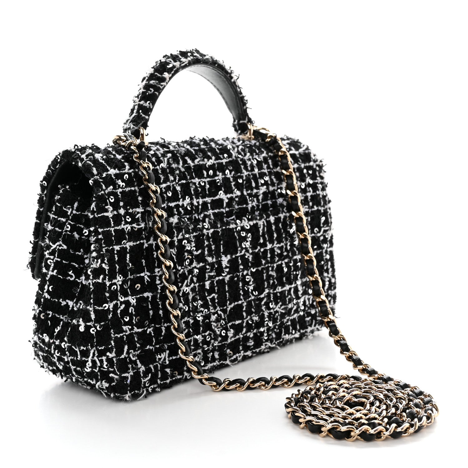 Chanel Tweed Quilted Mini Top Handle Rectangular Flap Black White 3 of 12