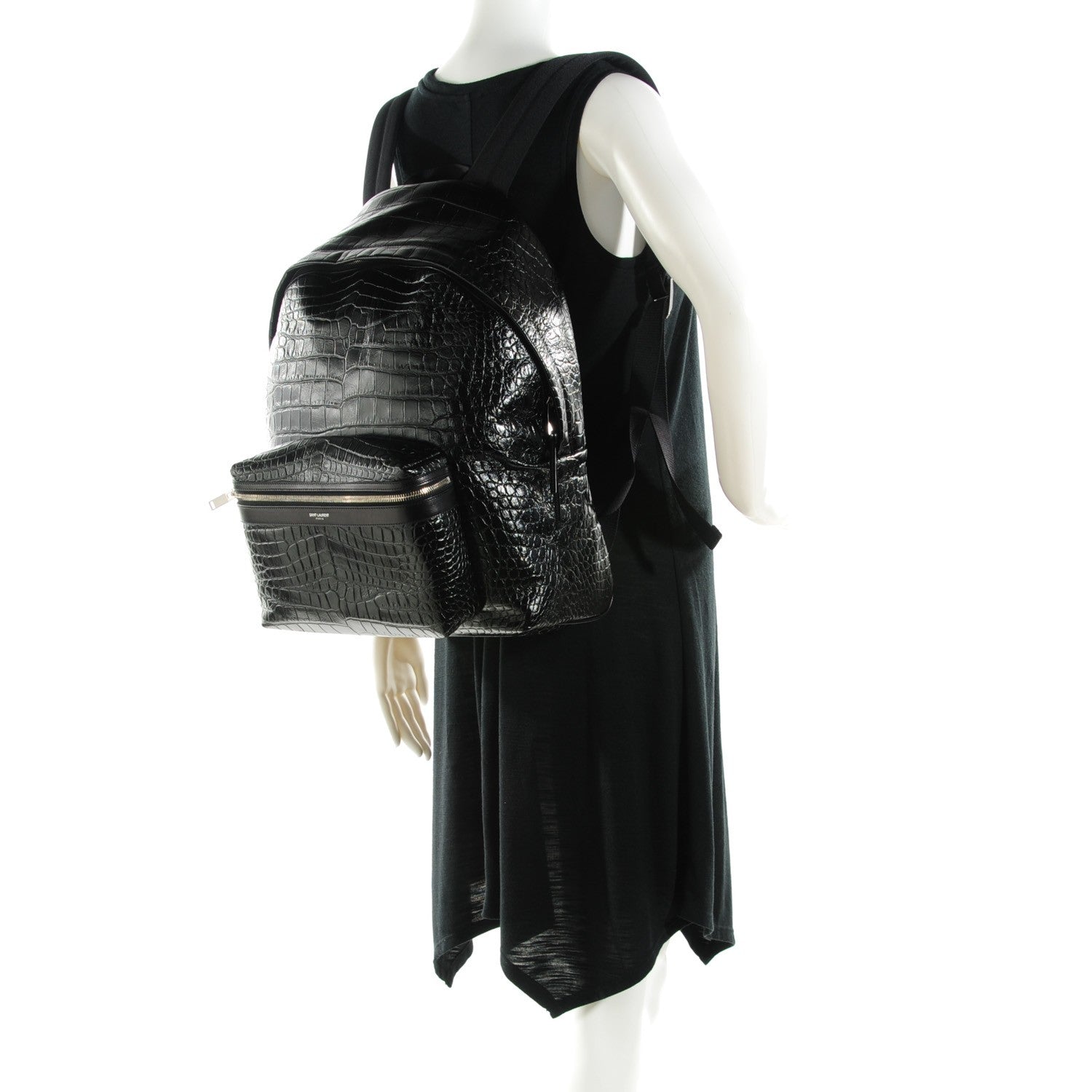 Saint Laurent Calfskin Crocodile Embossed Hunting Backpack Black 2 of 7