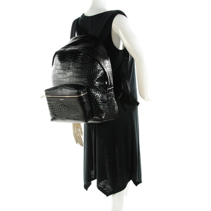 Saint Laurent Calfskin Crocodile Embossed Hunting Backpack Black 2 of 7