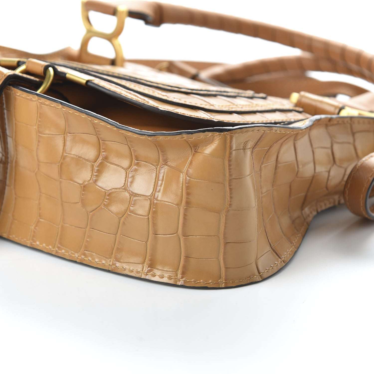 Chloe Calfskin Crocodile Embossed Small Marcie Satchel Autumnal Brown 8 of 10
