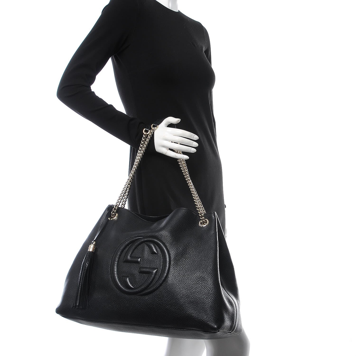 Gucci Pebbled Calfskin Large Soho Chain Shoulder Bag Black 2 of 18