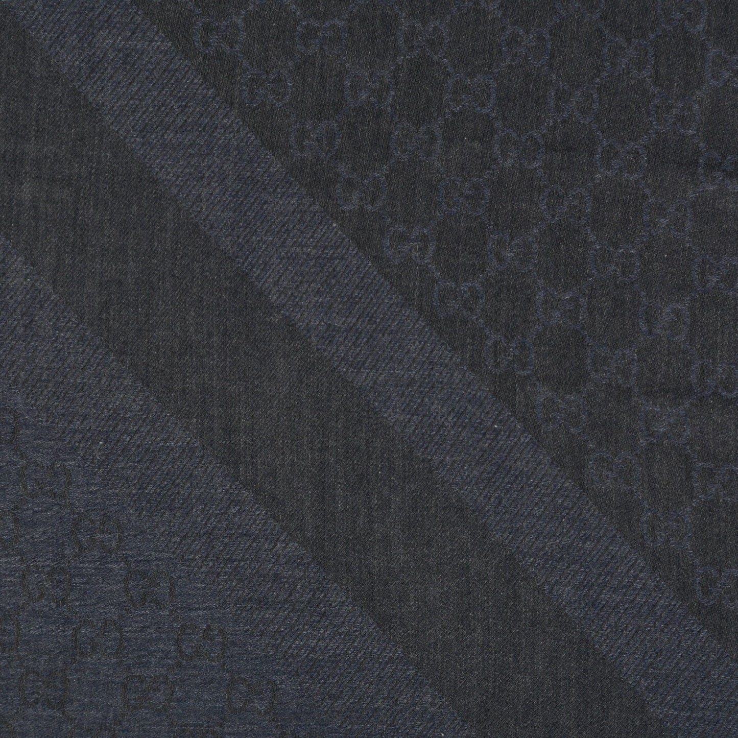 Wool Silk Monogram GGWeb Fringe Shawl Anthracite Blue