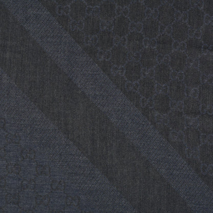 Gucci Wool Silk Monogram GGWeb Fringe Shawl Anthracite Blue 1 of 4