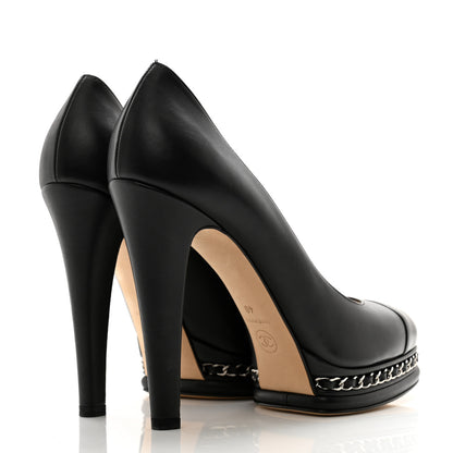 Chanel Calfskin CC Cap Toe Platform Chain Pumps 40 Black 4 of 12