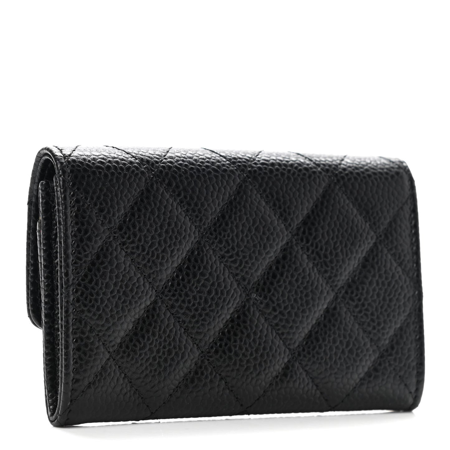 Caviar Quilted Flap Card Holder Black