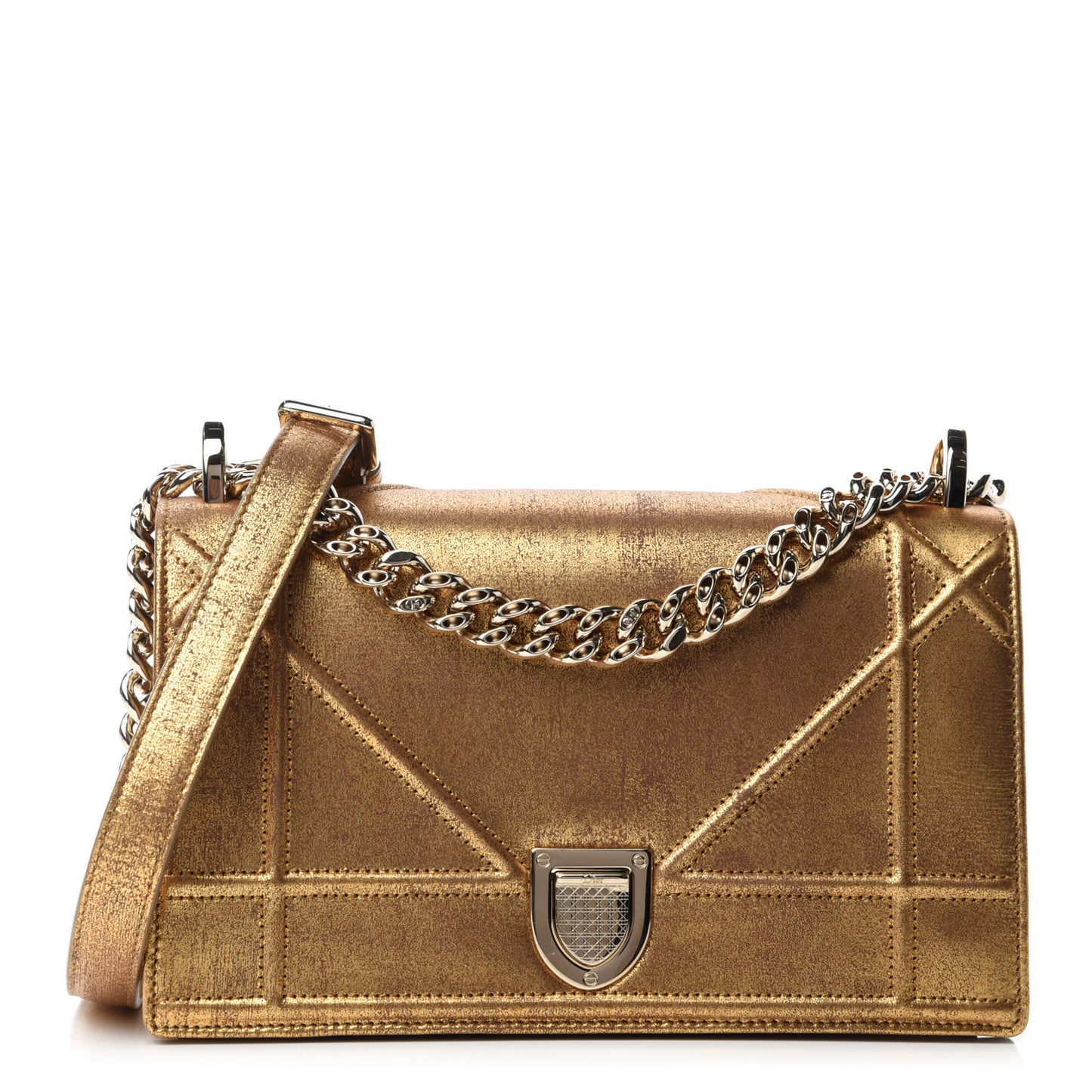 Metallic Brushed Calfskin Small Diorama Flap Bag Gold