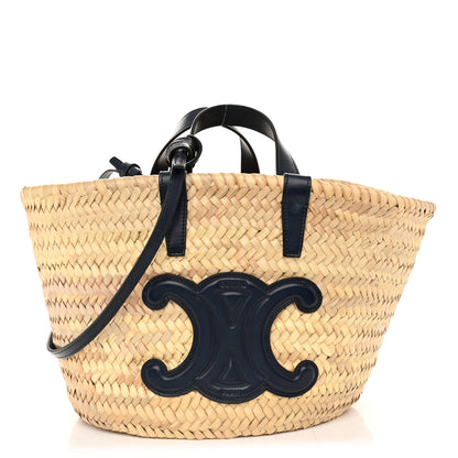 Celine Raffia Calfskin Triomphe Medium Panier Navy Blue 1 of 11