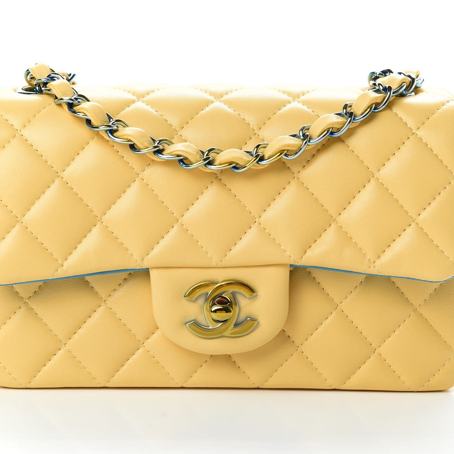 Lambskin Quilted Mini Rectangular Flap Yellow Blue