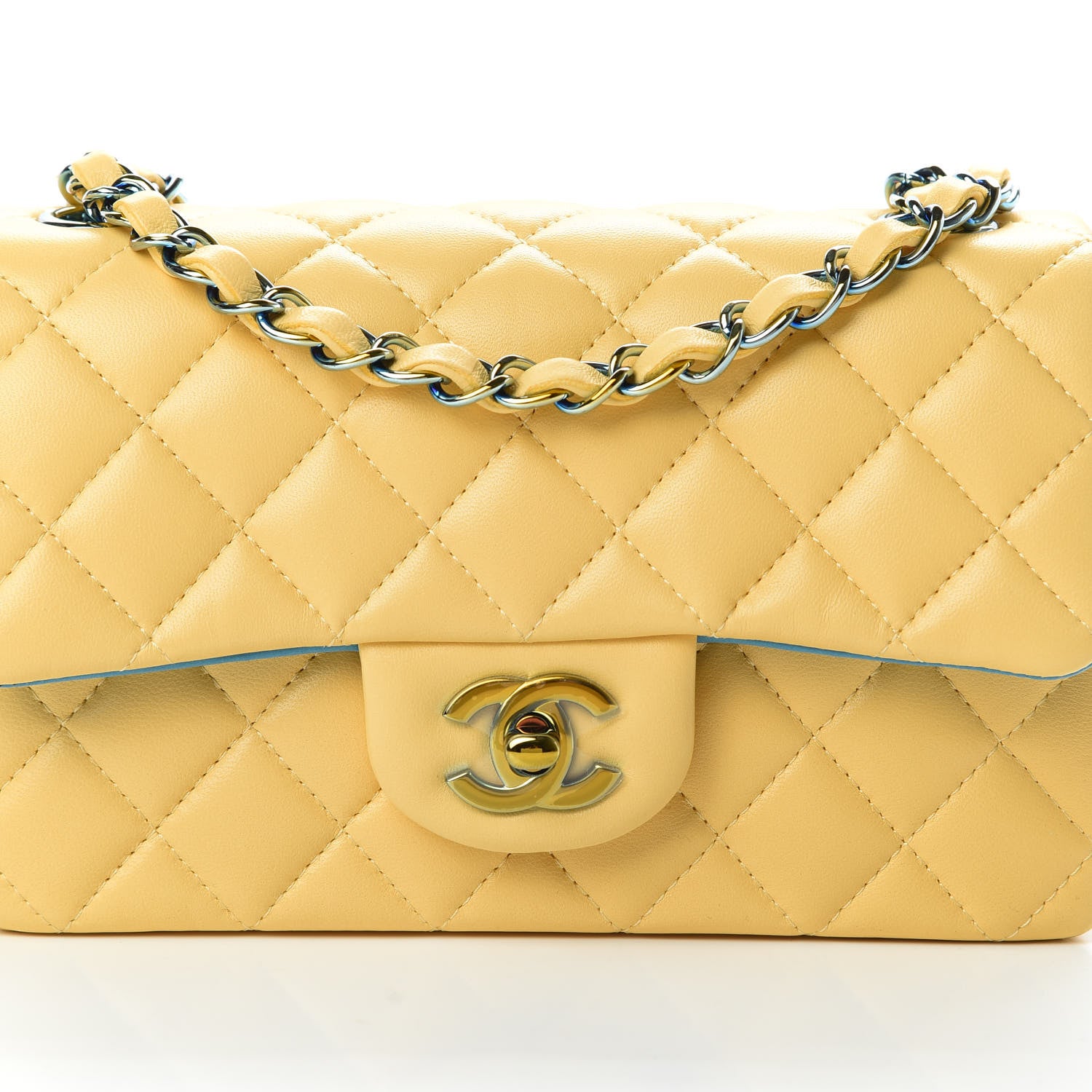 Chanel Lambskin Quilted Mini Rectangular Flap Yellow Blue 8 of 12