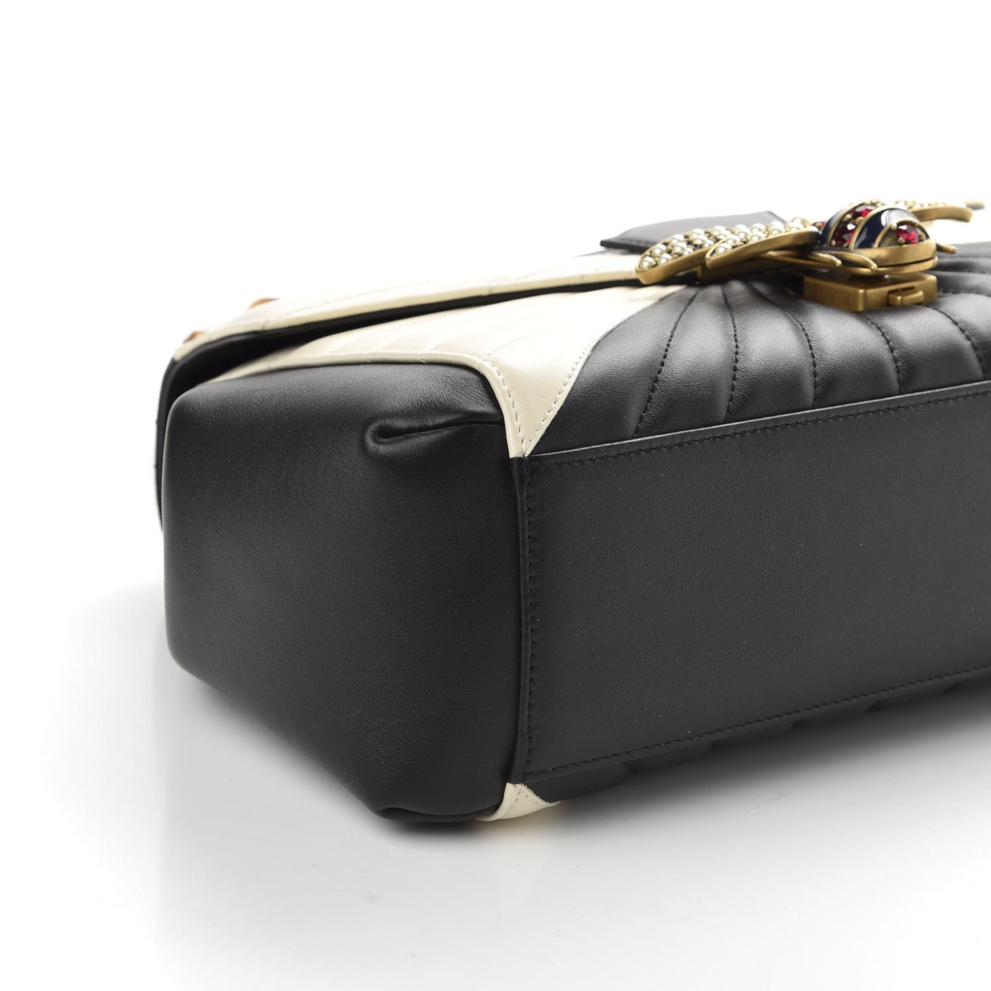 Calfskin Bamboo Trapuntata Queen Margaret Top Handle Bag Mystic White Black