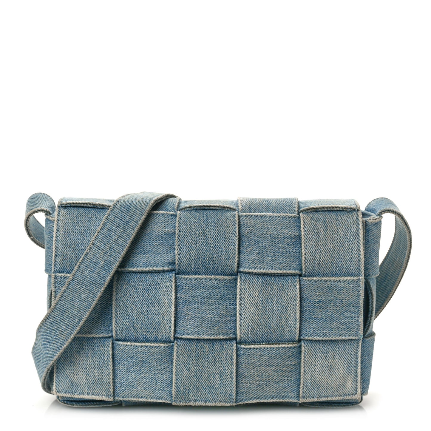 Denim Maxi Intrecciato Cassette Crossbody Bag Blue