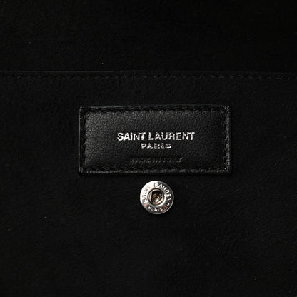 Saint Laurent Canvas Calfskin Teddy Drawstring Shopping Tote White Black 7 of 10
