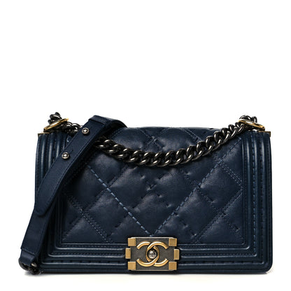 Chanel Calfskin Quilted Double Stitch Medium Boy Flap Navy Blue 1 of 10