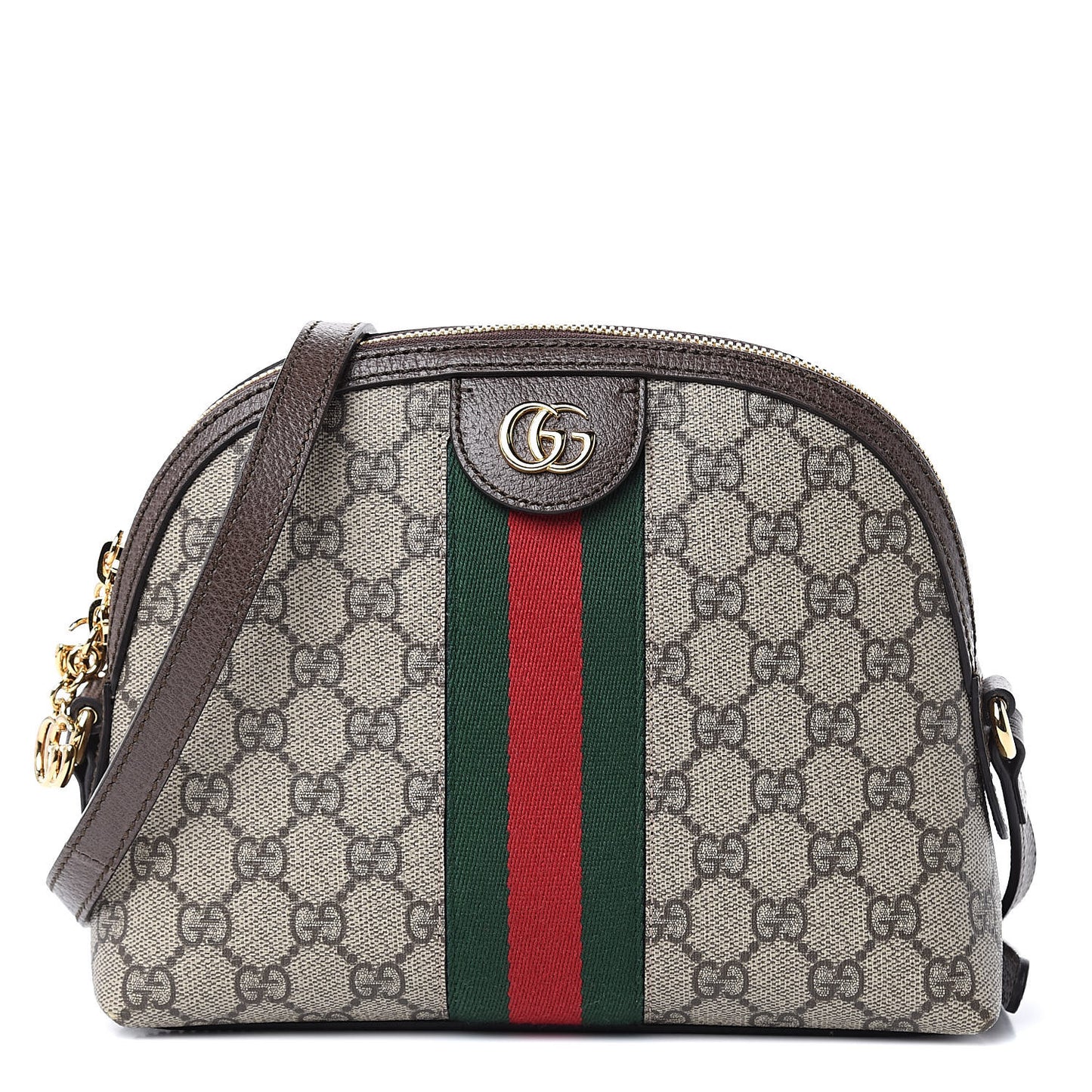 GG Supreme Monogram Textured Dollar Calfskin Web Small Ophidia Dome Shoulder Bag Beige Ebony New Acero