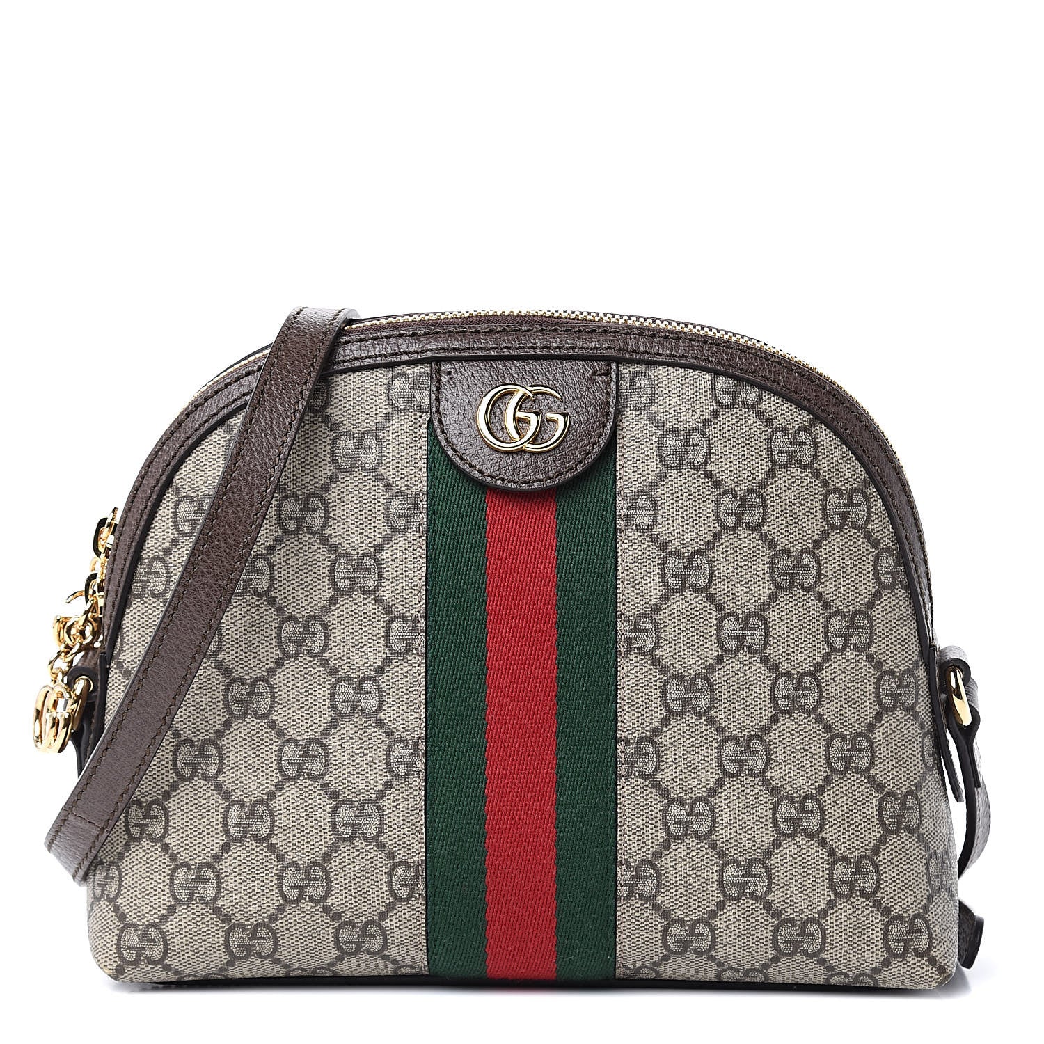 Gucci GG Supreme Monogram Textured Dollar Calfskin Web Small Ophidia Dome Shoulder Bag Beige Ebony New Acero 1 of 11