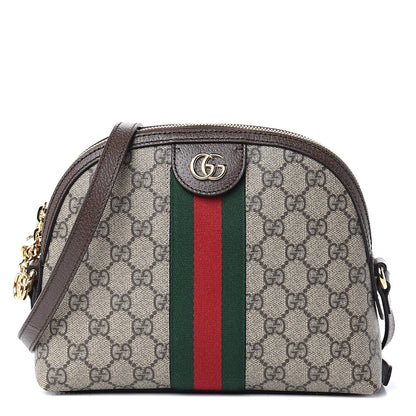 Gucci GG Supreme Monogram Textured Dollar Calfskin Web Small Ophidia Dome Shoulder Bag Beige Ebony New Acero 1 of 11