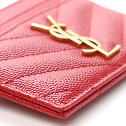 Saint Laurent Grain De Poudre Matelasse Chevron Monogram Credit Card Case Rouge Eros 8 of 10