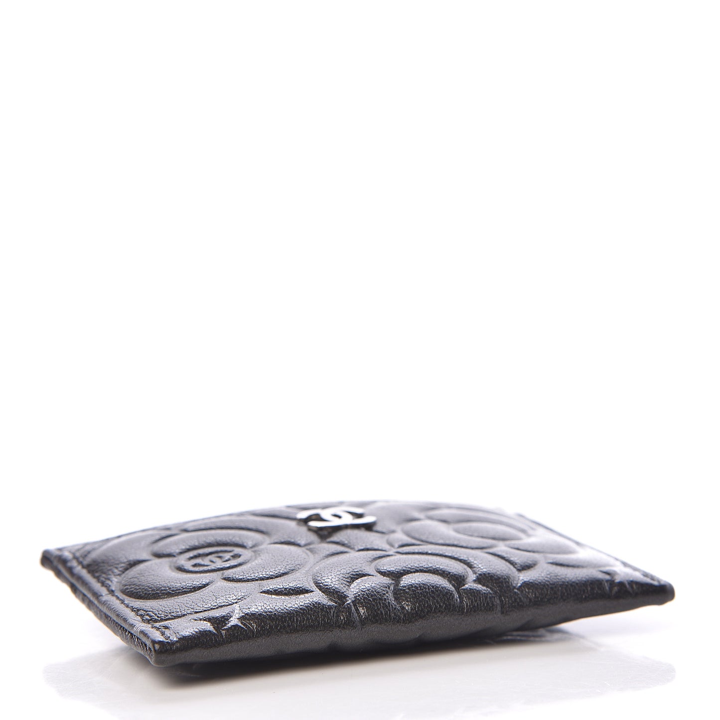 Goatskin Camellia Embossed Card Holder Grey