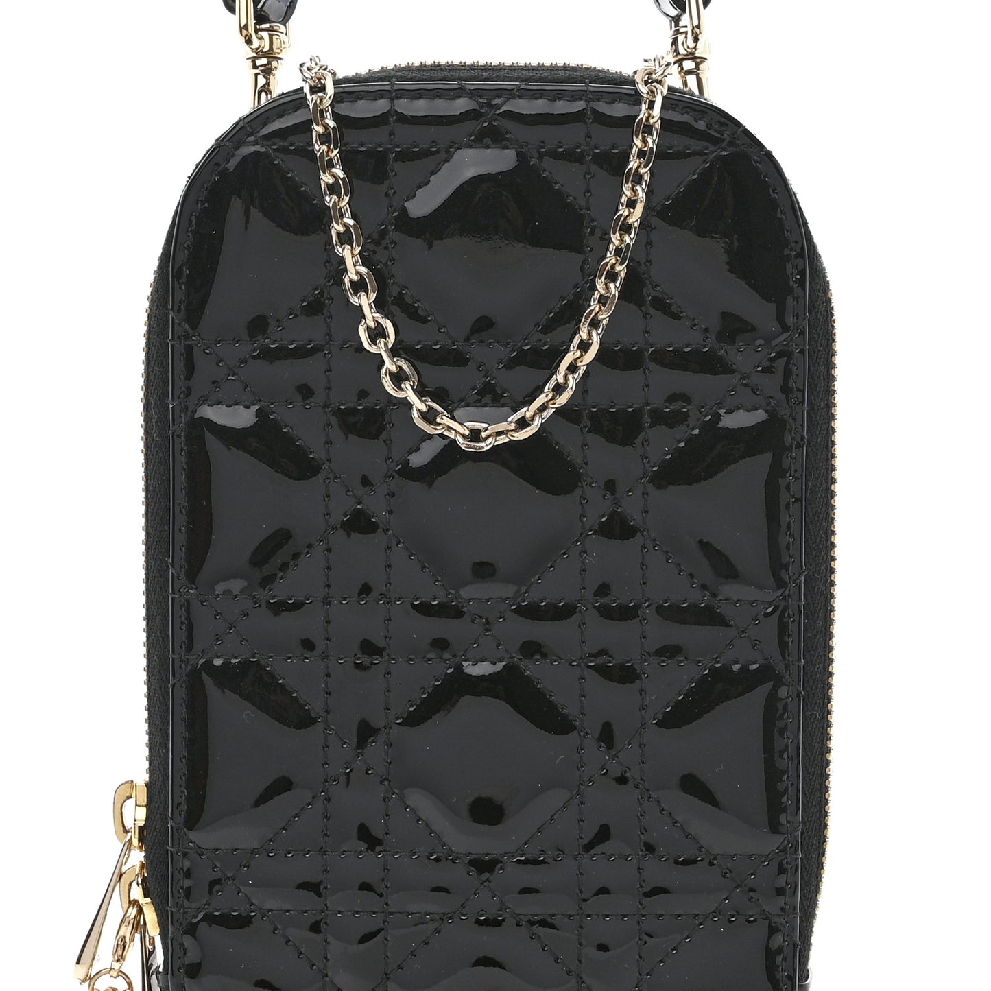 Patent Cannage Lady Dior Phone Holder Black