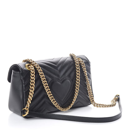 Gucci Calfskin Matelasse Small GG Marmont Shoulder Bag Black 3 of 9