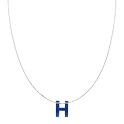 Hermes Lacquered Palladium Pop H Necklace Royal Blue 1 of 7