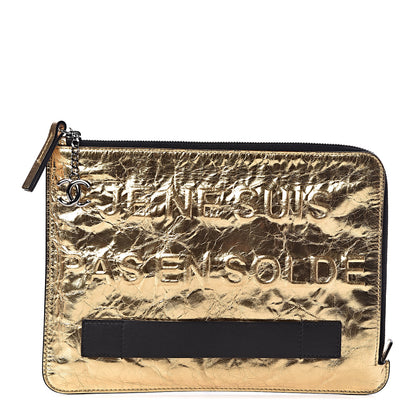 Chanel Metallic Lambskin Medium Je Ne Suis Pas En Solde Pouch Clutch Gold 1 of 9