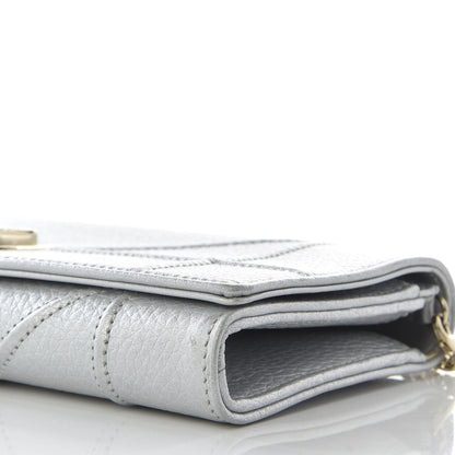 Christian Dior Metallic Grained Calfskin Diorama Croisiere Chain Wallet Silver 6 of 9