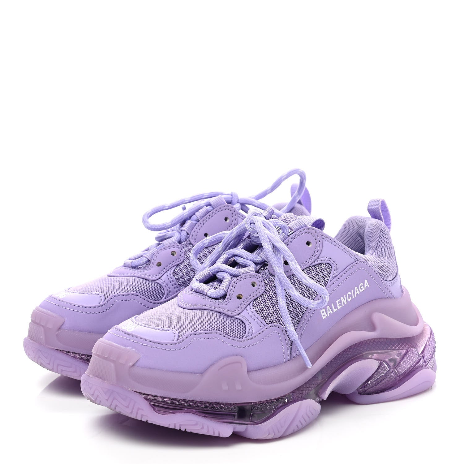 Balenciaga Fabric Mesh Clear Sole Womens Triple S Sneakers 36 Light Lilac White 3 of 11
