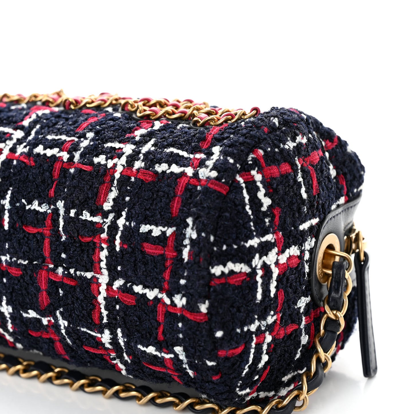 Tweed Calfskin Signe Bowling Bag Navy Multicolor