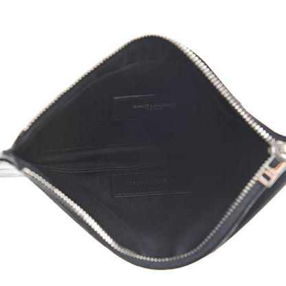 Saint Laurent Calfskin Crocodile Embossed Monogram Bill Pouch Black 5 of 8