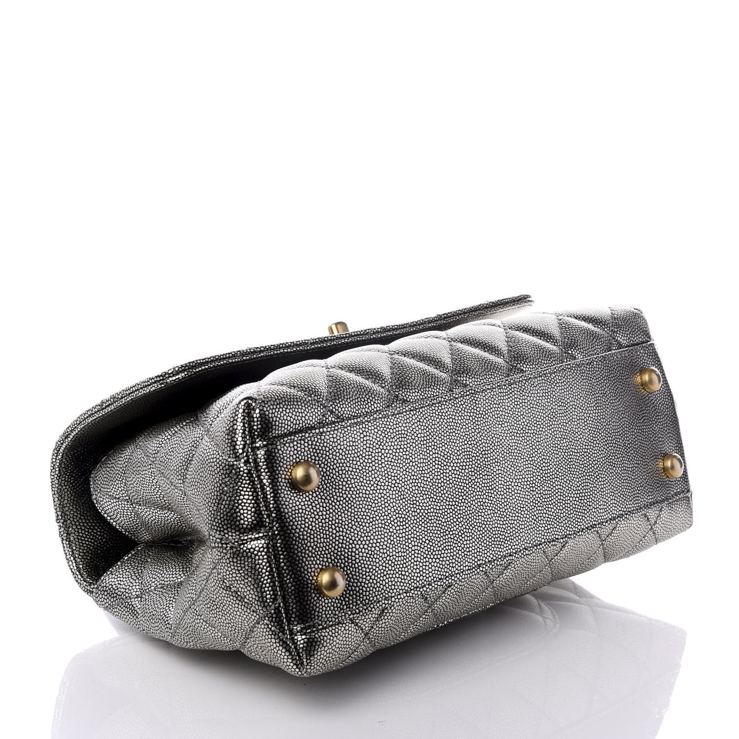 Metallic Caviar Quilted Mini Coco Handle Flap Silver
