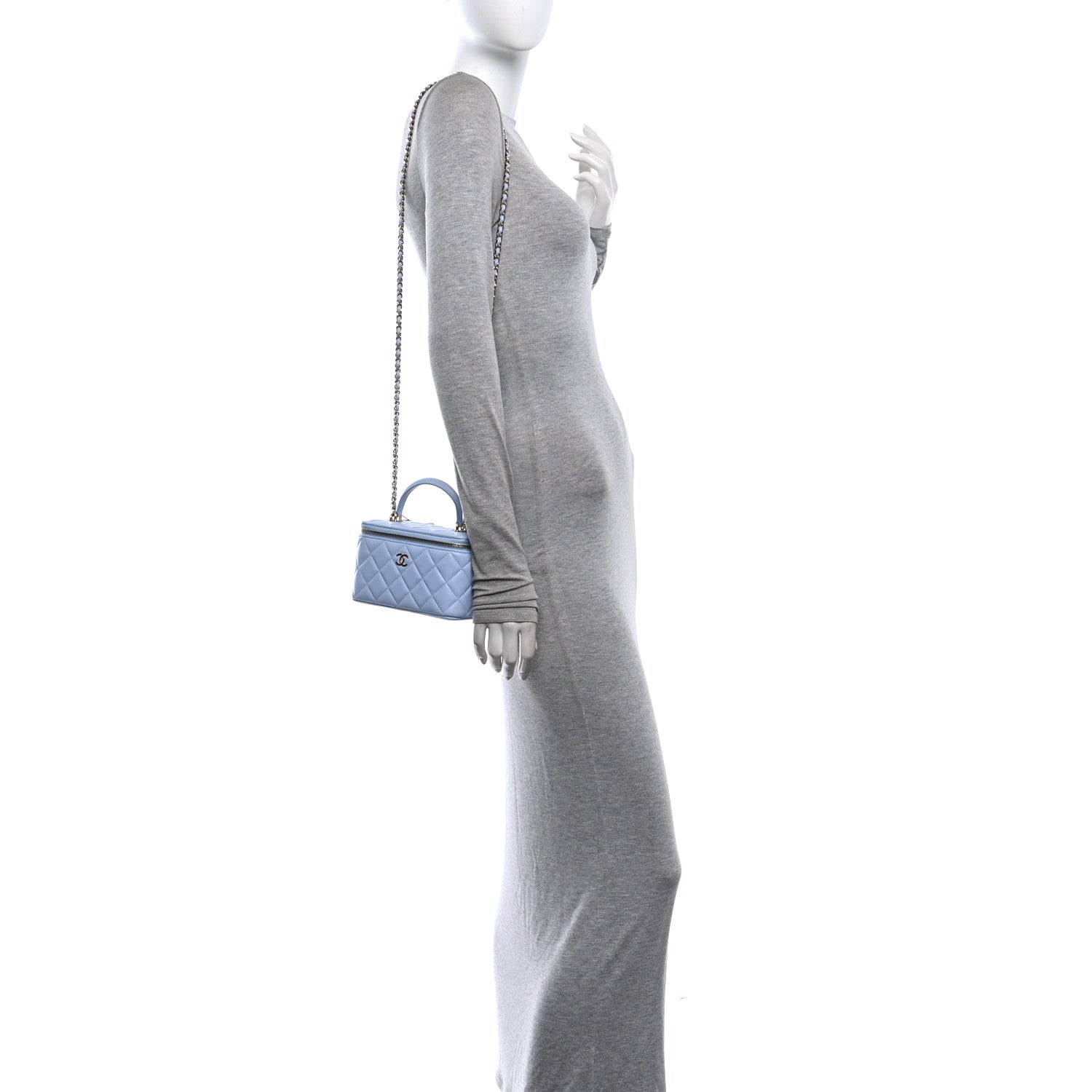 Chanel Lambskin Quilted Small Top Handle Vanity Case With Chain Light Blue 2 of 11