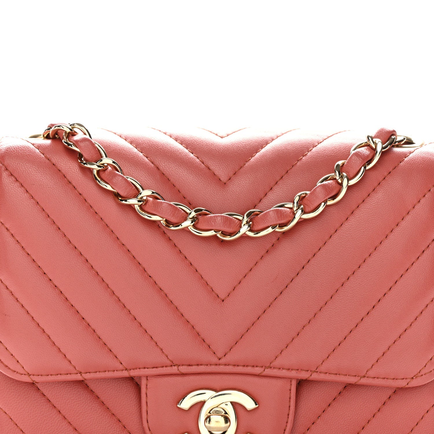 Chanel Lambskin Chevron Quilted Mini Square Flap Rosewood 8 of 10