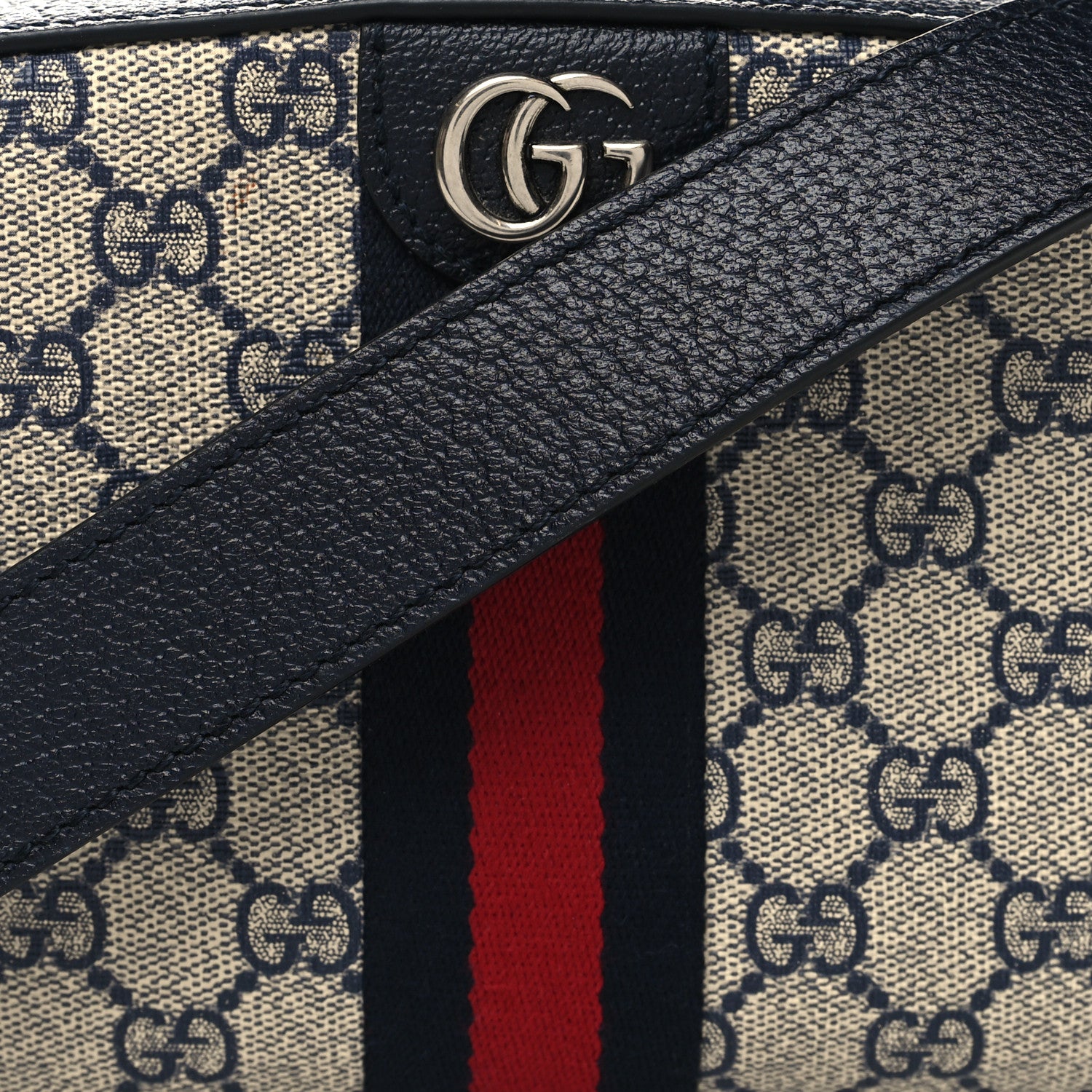 Gucci GG Supreme Monogram Textured Dollar Calfskin Web Small Ophidia Camera Bag Beige Blue 8 of 11