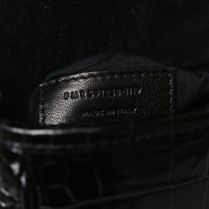 Saint Laurent Crocodile Embossed Lambskin Matelasse Monogram Niki Chain Wallet Black 7 of 11
