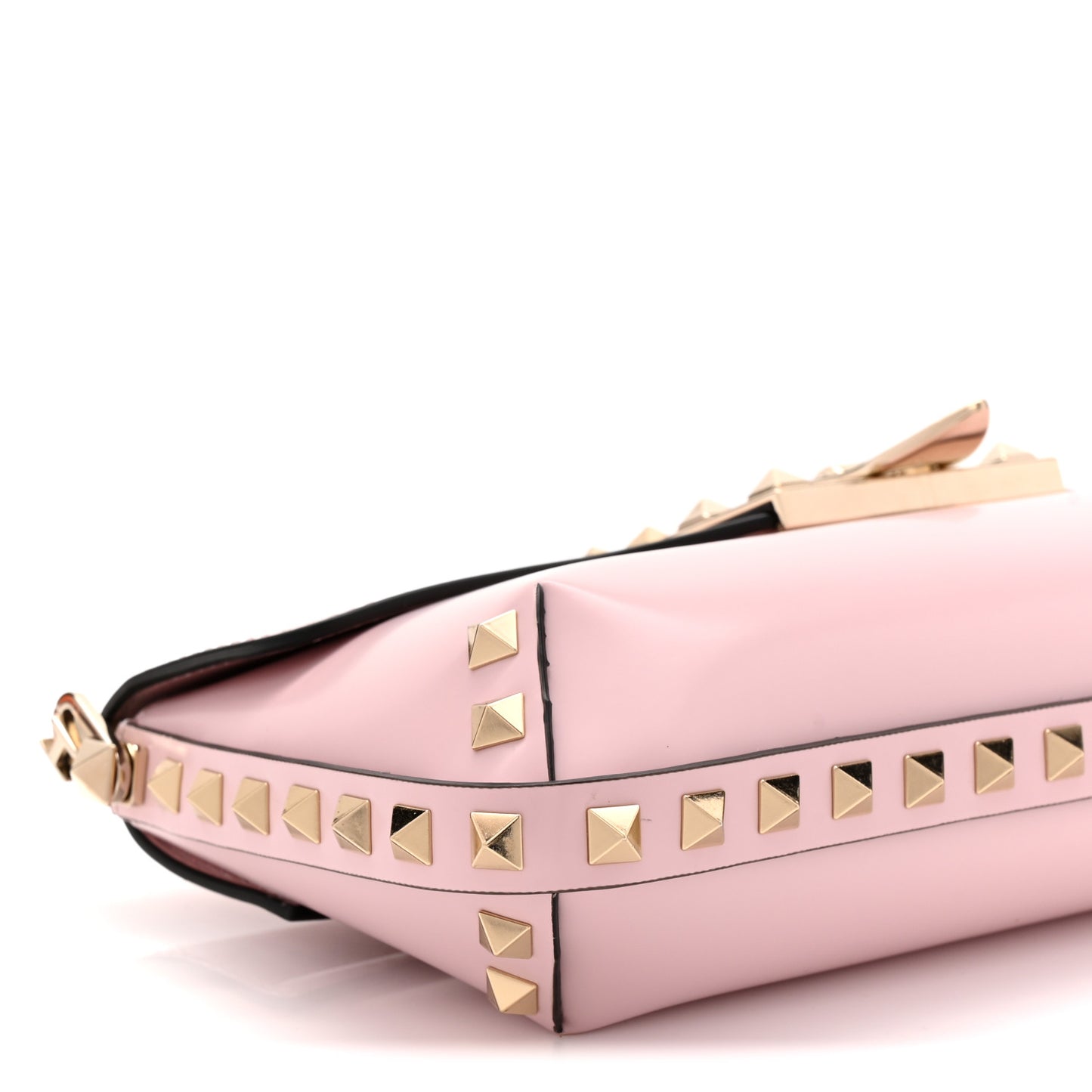 Brushed Calfskin Rockstud Flip Lock Chain Shoulder Bag Rose Quartz