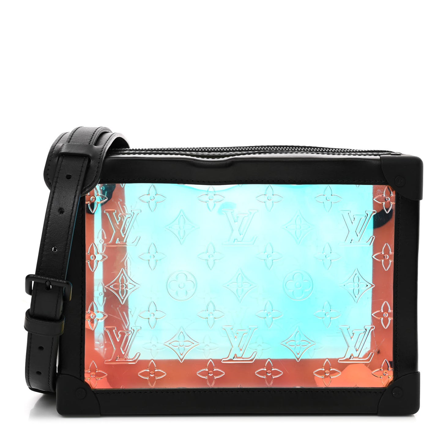 Calfskin PVC Monogram Solar Ray Soft Trunk Iridescent Prism Black