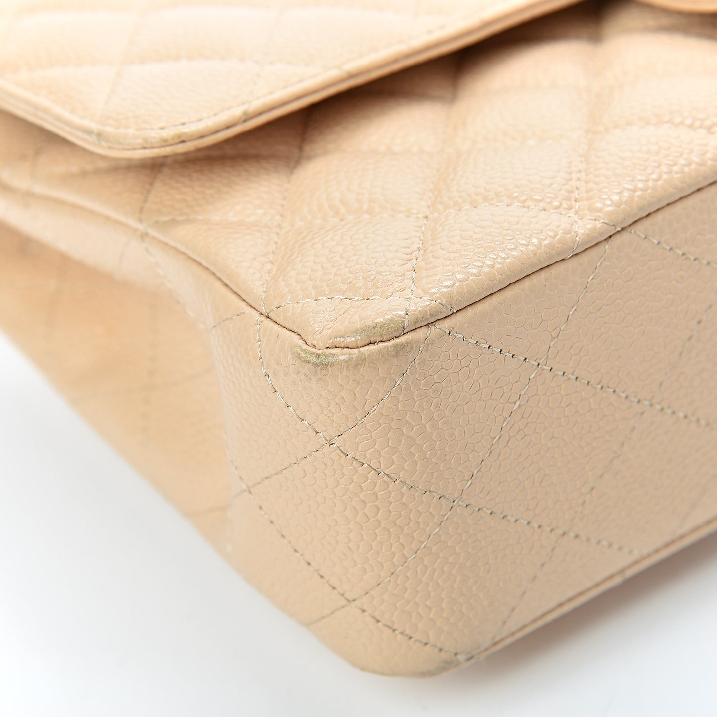 Caviar Quilted Medium Double Flap Beige