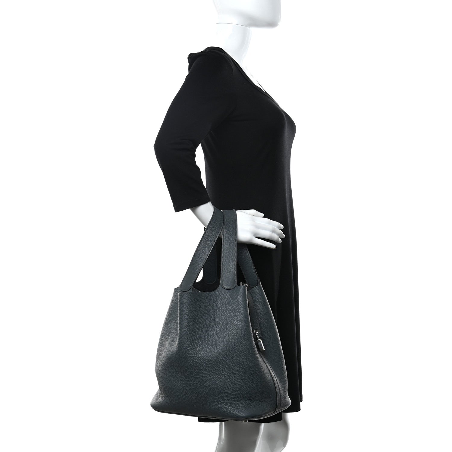 Hermes Taurillon Clemence Picotin Lock 26 GM Bleu Ocean 2 of 12