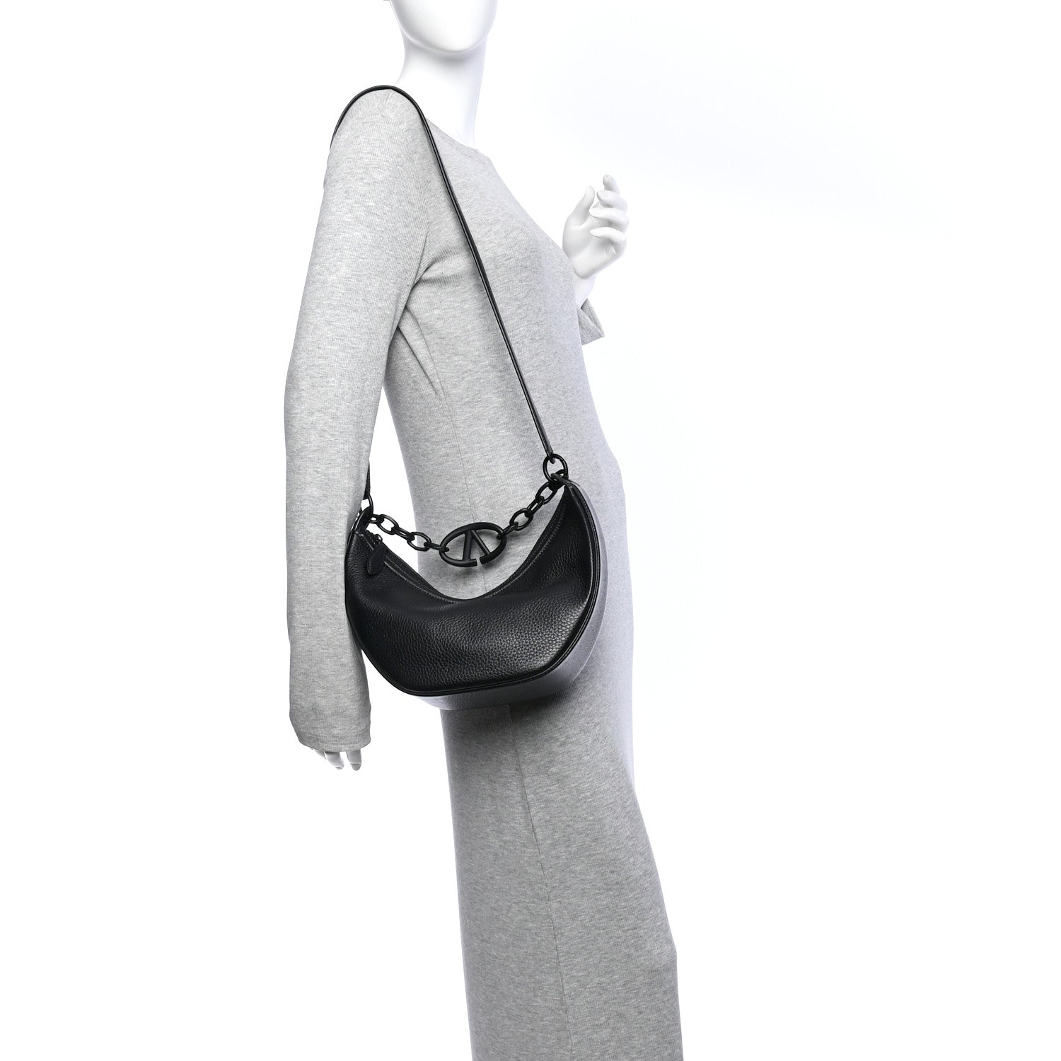 Valentino Garavani Grainy Calfskin Monochrome Small Vlogo Moon Hobo Bag Black 2 of 10