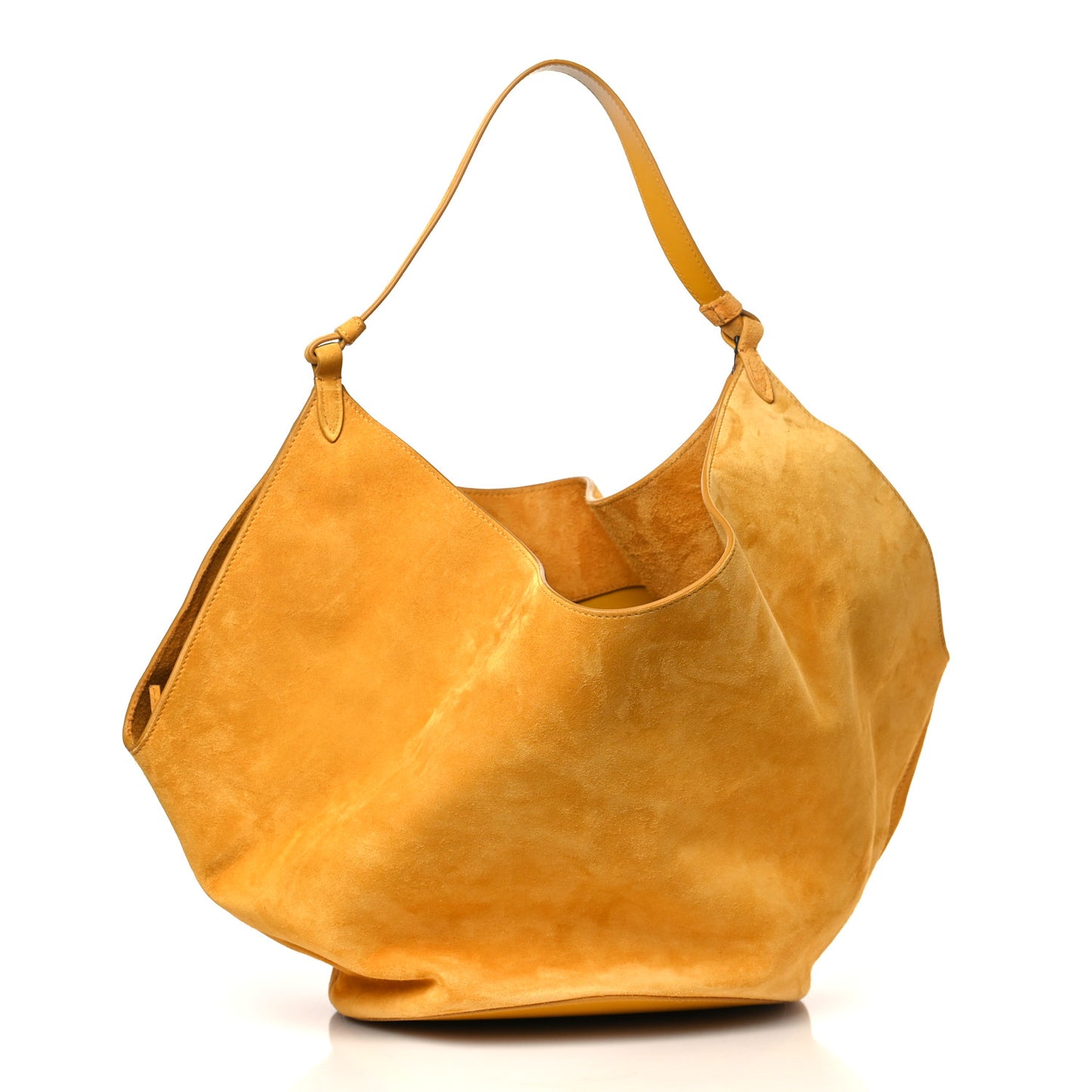 Suede Calfskin Medium Lotus Tote Mustard