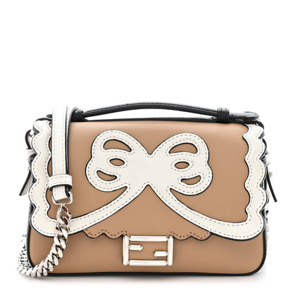 Fendi Vitello Dolce Flowers and Bows Scalloped Double Baguette Cuoio Blue Multicolor 1 of 13