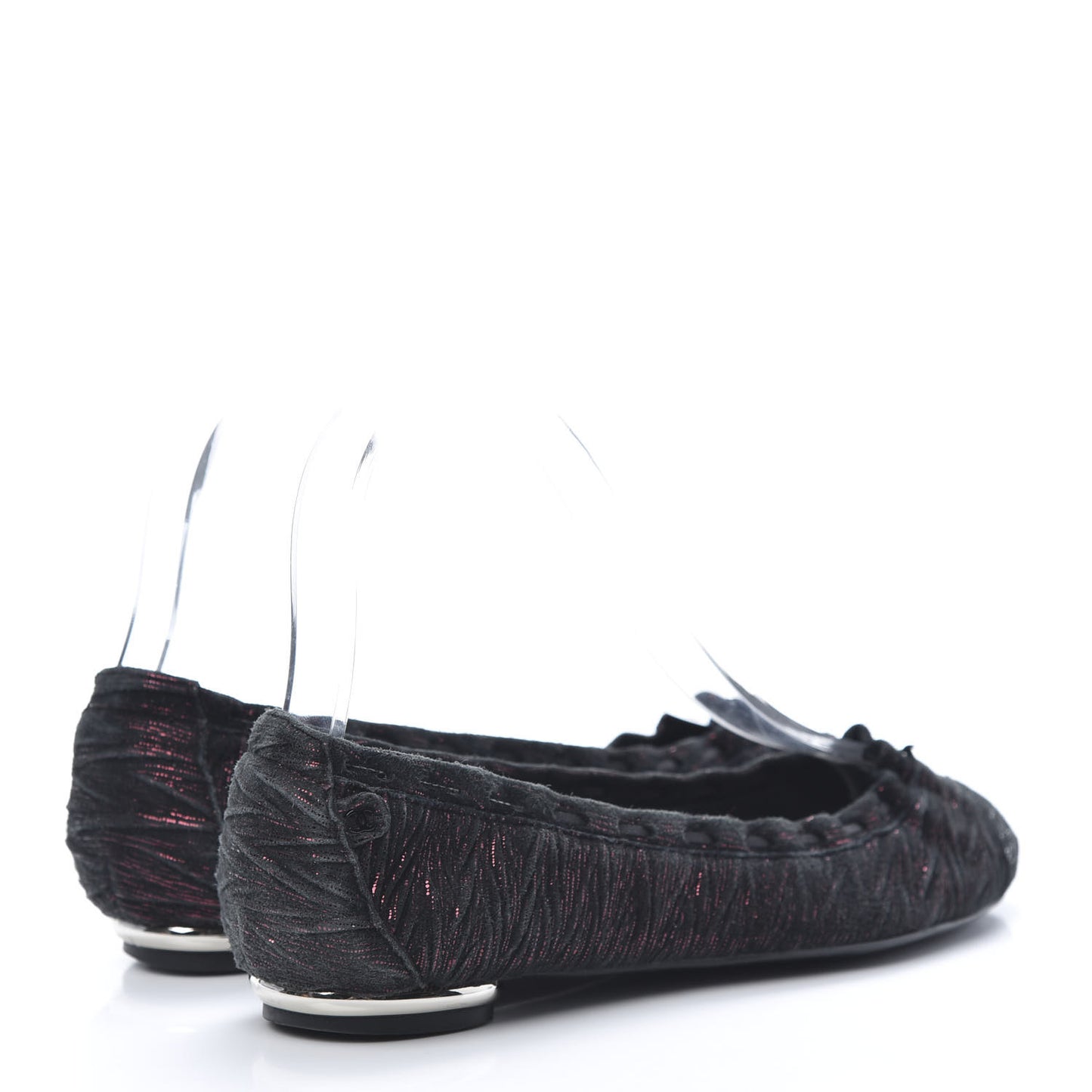 Metallic Suede CC Elastic Cap Toe Ballerina Flats 35.5 Pink Black