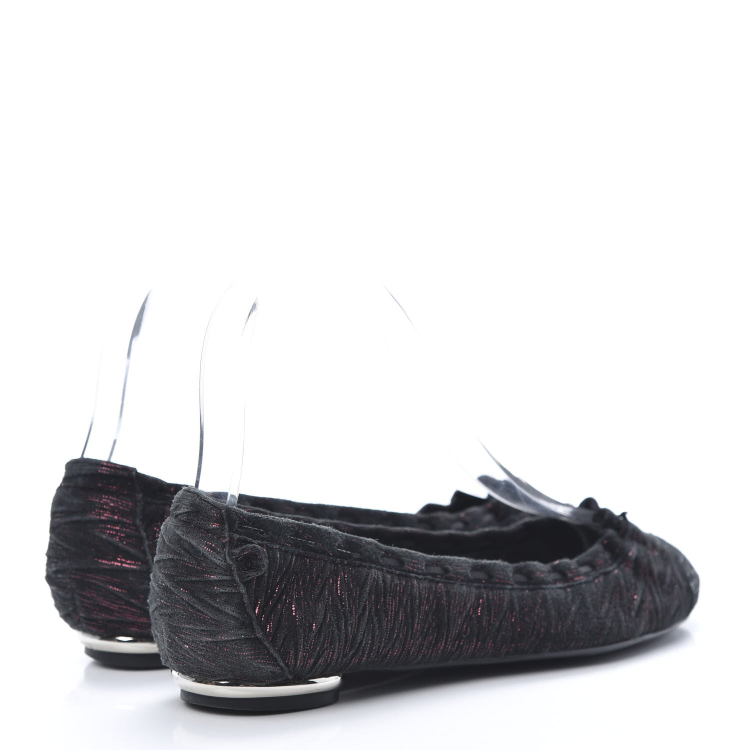 Chanel Metallic Suede CC Elastic Cap Toe Ballerina Flats 35.5 Pink Black 4 of 11