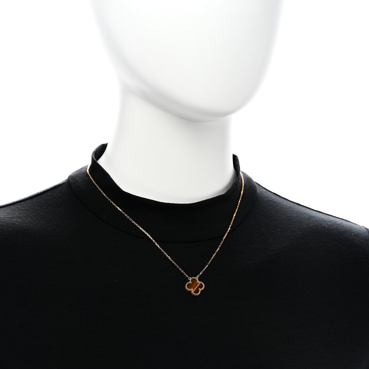 18K Yellow Gold Tiger Eye Vintage Alhambra Pendant Necklace