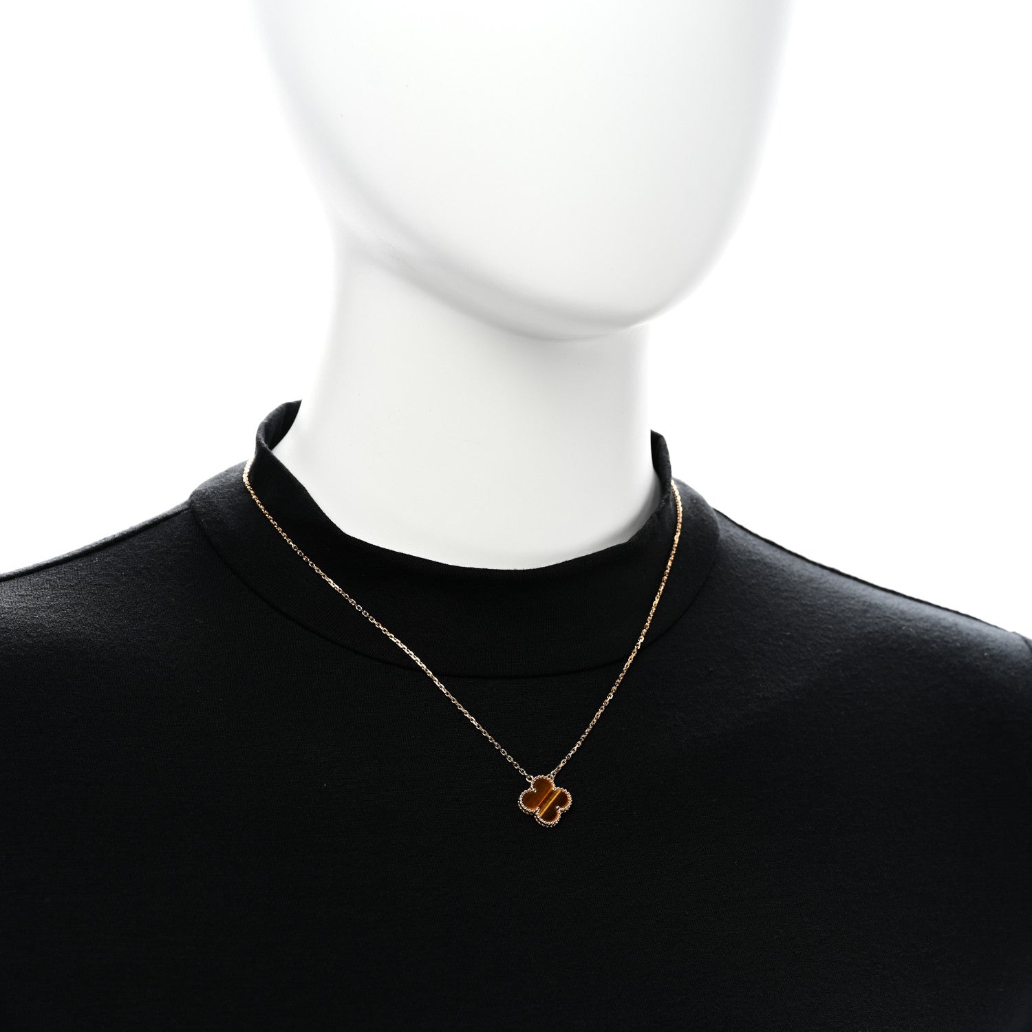 Van Cleef & Arpels 18K Yellow Gold Tiger Eye Vintage Alhambra Pendant Necklace 2 of 5